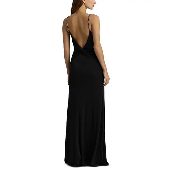 Lauren Ralph Lauren Chain Strap Twisted Jersey Gown Sleeveless Black Size 12 NWT - Picture 3 of 14